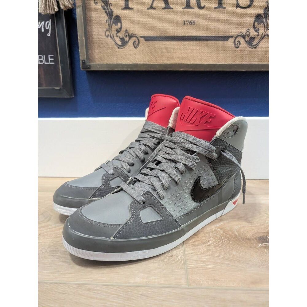 Nike Flight AC High Tops Grey Red Mens 12 Nubuck Leather 577128-003 2013 RARE - Picture 1 of 16